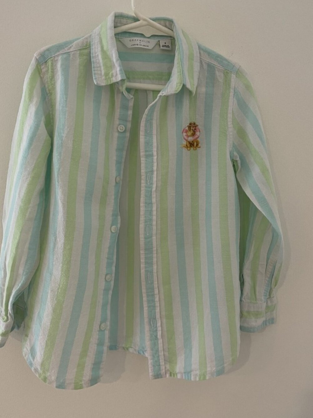 Gray Malin/Janie & Jack L/S Button down boys 5 dog with life preserve embroidere
